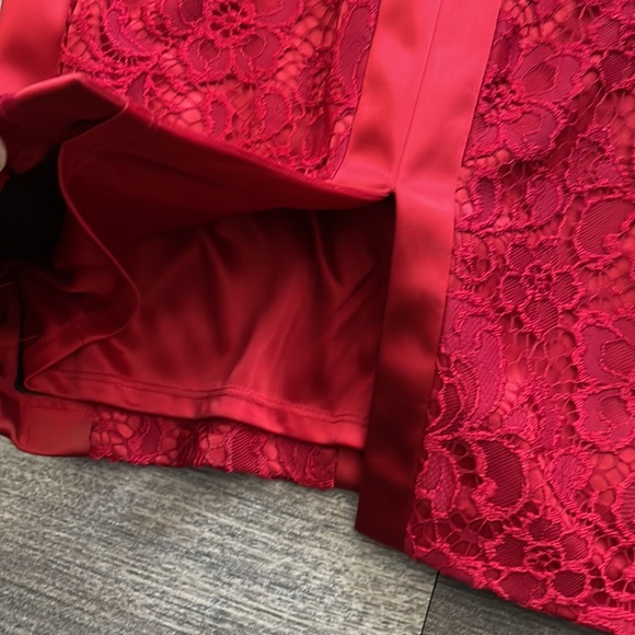 Small Jax Ruby Red Wine Midi Lace Satin Dress - Picture 7 of 10